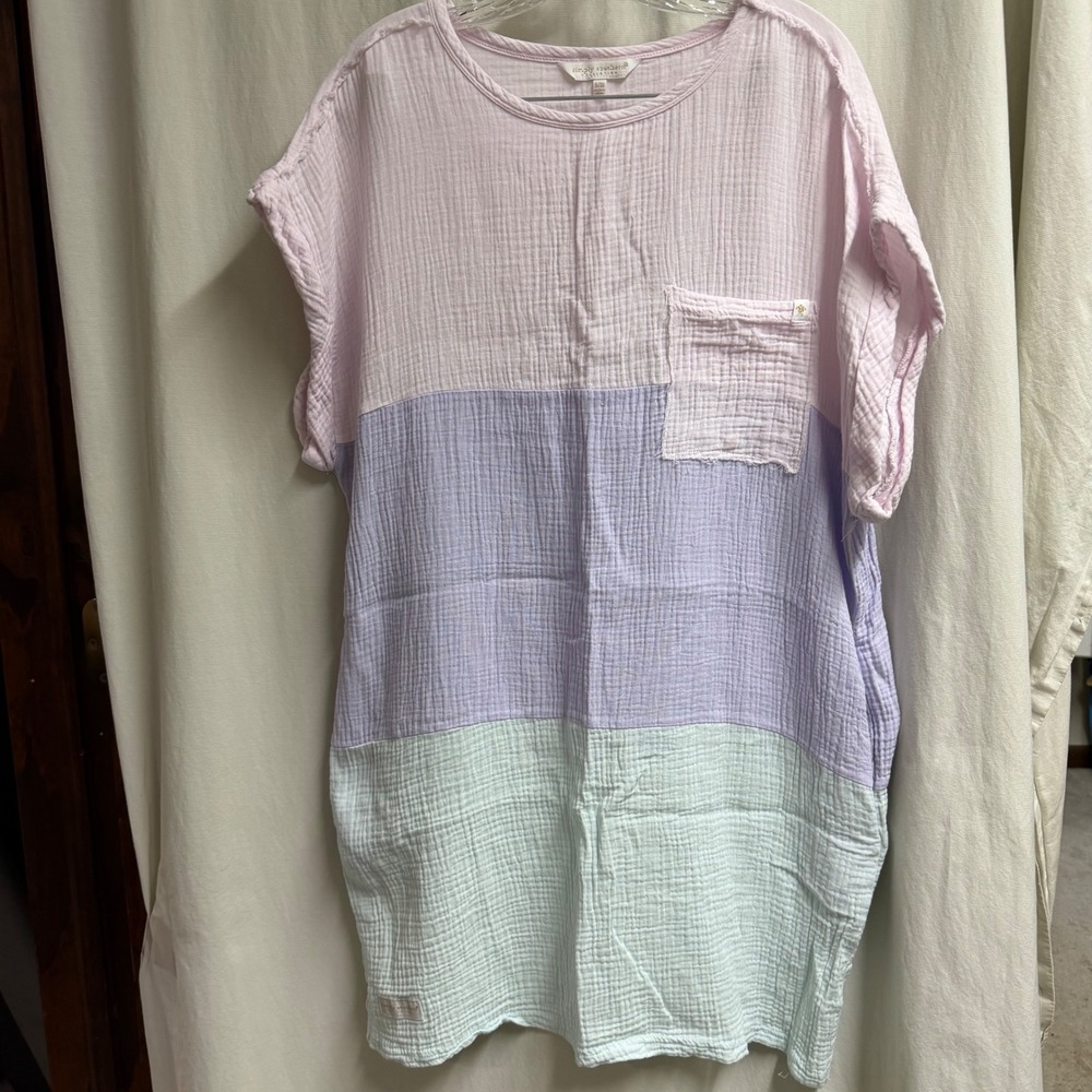 Simply Southern Pastel Colorblock Gauze Tunic Dress Pink Purple Green SM